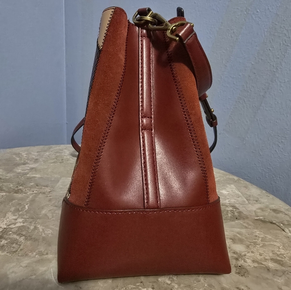 Michael Kors Mercer Patchwork Suede Leather Burgundy Bucket Bag Crossbody NWOT - Picture 5 of 12